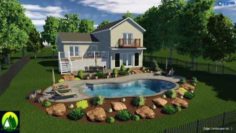 Semi Inground Pool Landscaping, Inground Pool Landscaping Ideas, Semi Inground Pool Deck, Semi Above Ground Pool, Semi Inground Pool, Landscaping Around Pool, Pool Landscaping Ideas, Inground Pool Landscaping, Semi Inground Pools