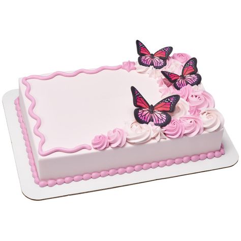 Yellow And Pink Butterflies | Gum Paste | DecoPac Rectangle Butterfly Cake, Butterfly Cake Square, Sheet Cake With Butterflies, Square Butterfly Cake, Pink Rectangle Cake, Rectangle Birthday Cake Ideas, Butterfly Sheet Cake, Rectangle Cake Decorating Ideas, Summer Time Desserts