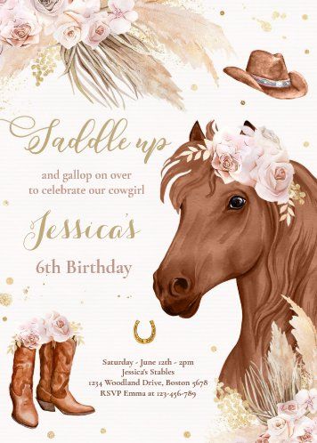 Invitación Cumpleaños de la Bohemia Bohemiana | Zazzle.com Horse Party Invitations, Horse Birthday Party Invitations, Horse Theme Birthday Party, Cowgirl Birthday Invitations, Horse Birthday Party, Sunflower Birthday, Bohemian Cowgirl, Horse Birthday Parties, Cowgirl Horse