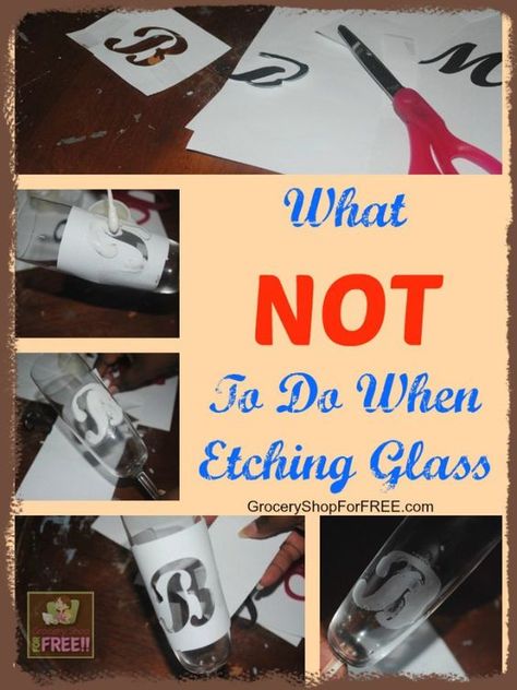 What NOT To Do When Etching Glass! T is back with another great tip - What NOT to Do When Etching Glass! Would you like to see a trial and error tip? I definitely have one for you today. I thought I would try glass etching and I learned a few things. I want to share a bit of wisdom with you so you do not make the mistakes I made. Etched Wedding Glasses, Etch Glass Ideas, Etched Glass Ideas Christmas Gifts, Diy Glass Etching Ideas, Wine Glass Etching Ideas, Etched Wine Glasses Wedding, Glass Etching Ideas, Glass Etching Diy, Etching Diy