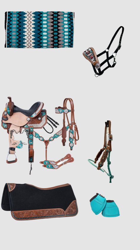 Barrel Racing Tack Sets Rodeo, Western Horse Tack Turquoise, Barrel Racing Outfits, Barrel Racing Tack Sets, Horse Hair Braiding, Horse Barn Ideas Stables, Country Fits, Horse Riding Outfit, Horse And Human