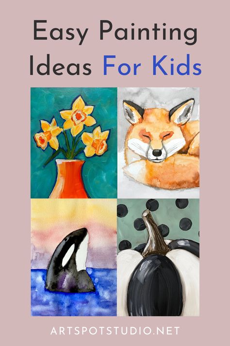 If you are on the hunt for easy painting ideas for kids, make sure to check out the online tutorials by Art Spot Studio. Kids learn fine art techniques and skills while having FUN! Find a variety of lessons from acrylic painting to watercolor lessons. Visit the link to learn more and to view these elementary art lessons! Easy Watercolor Paintings For Kids, Homeschool Art Ideas, Easy Paintings For Kids, Easy Painting Ideas For Kids, Kids Painting Ideas, Paintings For Kids, Easy Painting For Kids, Importance Of Art Education, Homeschool Art Projects