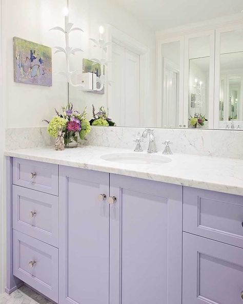 Bathroom Ideas For Women, Girly Bathroom Ideas For Women, Purple Cabinets, Lavender Bathroom, Girly Bathroom Ideas, Girly Bathroom, Purple House, Cabinet Painting, Purple Bathrooms