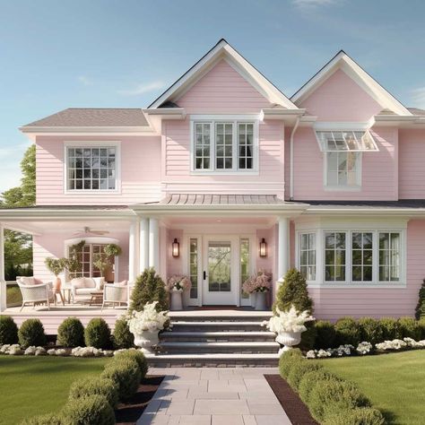 3+ Soft Pinks that Elevate the Best Color Choices for Exterior House Designs • 333+ Images • [ArtFacade] Pink House Exterior, Rumah Minecraft Sederhana, Dream Life House, Pastel House, Pink House, Dream House Rooms, Home Decor Living Room, Cute House, Pink Houses