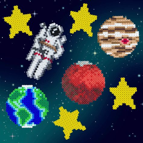 Perler Beads Planets, Space Walk, Fuse Bead Patterns, Art Perle, Hama Beads Design, Perler Bead Templates, Melty Beads, Hama Beads Patterns, Diy Perler Beads