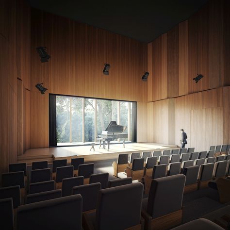 International Music Centre / Interiors on Behance Music Hall Design, Music Room Architecture, Music School Design Architecture, Music Conservatory Architecture, Music Architecture, Architecture Concert Hall, Music Academy Architecture, Piano Living Rooms, Auditorium Design