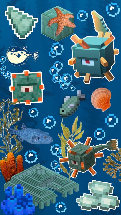 Guardian (Minecraft) collage #minecraft #ocean #pufferfish #seaanimals Minecraft Pufferfish, Creature Design, Sea Animals, Minecraft, Art Inspiration, Collage, Design, Art