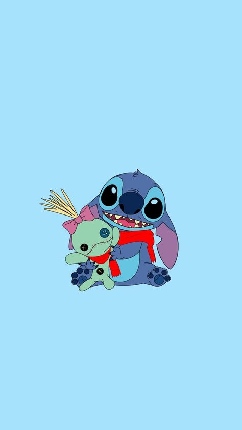 Stitch with stuffed animal Background for the Phone, the background is light blue. Wallpaper Stitch, Stitch Wallpaper, ليلو وستيتش, Cute Iphone Wallpaper Tumblr, Disney Characters Wallpaper, Lilo And Stitch Drawings, Cute Blue Wallpaper, Cute Disney Drawings, Wallpaper Disney