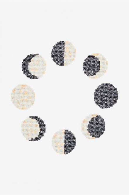 Moon Stages - pattern - Free cross stitch patterns - DMC Moon Stages, Stitchery Patterns, Free Cross Stitch Pattern, Flora Pattern, Stitch Stuff, Stitching Patterns, Beads Pattern, Moon Pattern, Flamingo Pattern