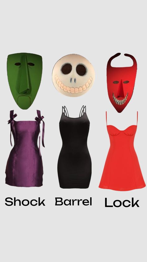 Trio Halloween costumes lock shock barrel #halloween #halloweeninspo #jackskeleton #halloweeninspo #halloweenaesthetic Fun Halloween Outfits, Lock Shock Barrel, Trio Costumes, Classy Halloween Costumes, Matching Halloween Costumes, Halloween Princess, Bff Halloween Costumes, Trio Halloween Costumes, Techwear Fashion