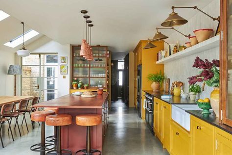 London Terrace House, Recessed Shelves, Victorian Townhouse, London Kitchen, Box Bedroom, London House, Victorian Terrace, Yellow Kitchen, Kitchen Extension