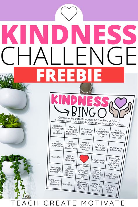 Looking to introduce kindness into your classroom? Check out our Kindness Challenge Freebie! This freebie includes everything you need to start a Kindness Challenge in your classroom. Transform your classroom into a more compassionate place with our Kindness Challenge Freebie! Kindness Bingo, Classroom Kindness, Bingo Challenge, Show Kindness, Kindness Challenge, Compliment Someone, Kindness Activities, Five In A Row, Challenge Games