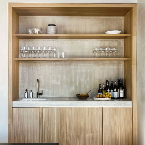 18 Refreshing Wet Bar Ideas You'll Get Thirsty For Mini Bar With Sink, Built In Dry Bar, Built In Bar In Living Room, Modern Wet Bar, Bar In Living Room, Wet Bar Ideas, Dry Bar Ideas, Built In Wet Bar, Rochester Homes