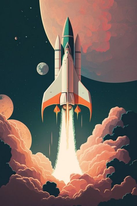 Drawing Ideas Space Theme, Chandrayan 3 Illustration, Rocket In Space Drawing, Rocket Painting Ideas, Chandrayan 3 Drawing Ideas, Chandrayan 3 Painting, Chandrayan 3 Drawing Easy, Space Poster Ideas, Chandrayan 3 Poster