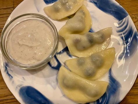 Blueberry Pierogies Recipe | Jackie Rothong | Food Network Perogie Dough Recipe, Pierogies Recipe, Peach Dessert Recipes, Peach Desserts, Pasta Pot, Vanilla Paste, Pasta Dough, Dough Recipe, Food Network