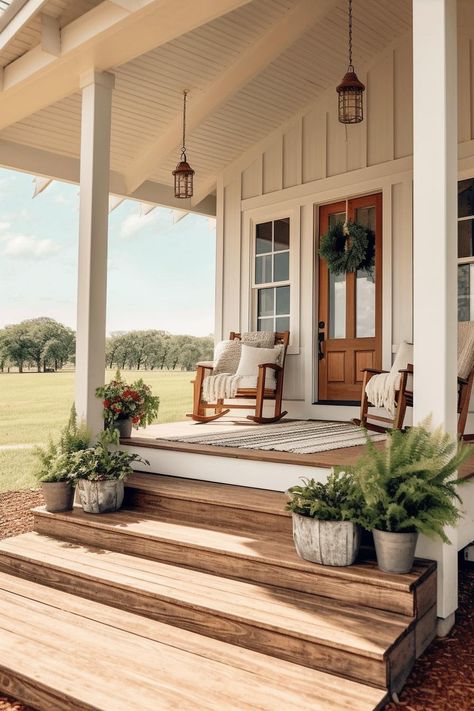 40+ Farmhouse Front Porch Ideas for Every Style and Season Farmhouse Front Porch Ideas, Front Porch Inspiration, Farmhouse Front Porch, House Front Porch, Front Porch Design, Dream Farmhouse, Farmhouse Front Porches, Front Steps, Farmhouse Front