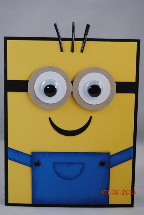 Minion Birthday Card, Minion Card, Yellow Minion, Punch Art Cards, A Minion, Birthday Card Craft, Homemade Birthday Cards, Minion Birthday, Birthday Cards For Boys