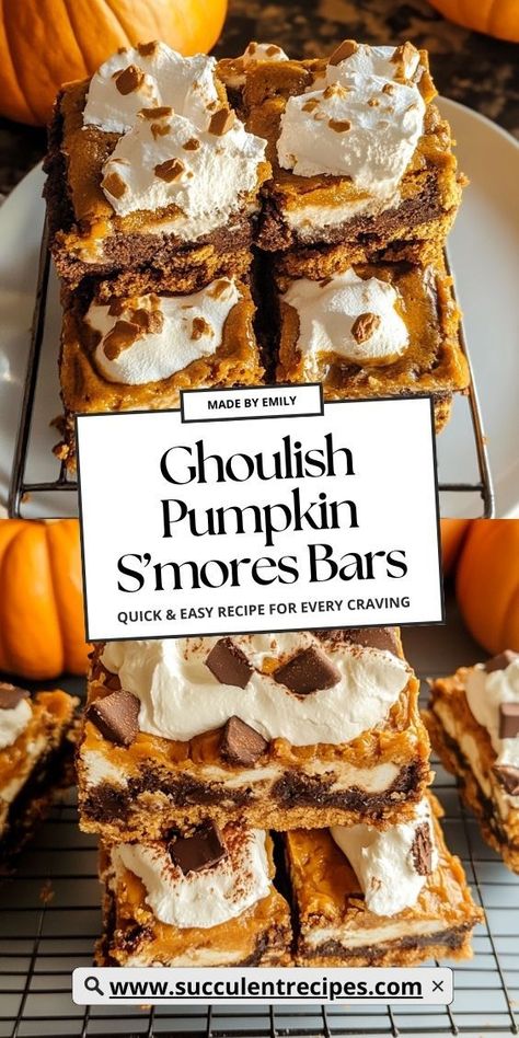 Indulge in the perfect autumn treat with these Pumpkin S’mores Bars! Combining the warm flavors of pumpkin spice with gooey marshmallows and crunchy graham crackers, these bars are a cozy delight. Pumpkin S’mores Bars, Pumpkin And Marshmallow Recipes, Pumpkin Marshmallow Dessert, Pumpkin Smores Bars, Marshmallow Flavors, Banana Cream Cupcakes, Smores Bars, Chocolate Dipped Pretzel Rods, Cream Cupcakes