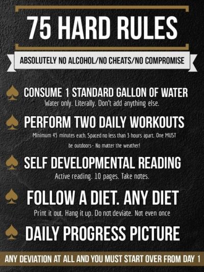 75 Hard? Have you heard of the '75 Hard' programme? If you haven't, it's a 75 day challenge advertised as a “transformational mental toughness program.” I'd heard about it and thought I'd give it a go. So downloaded the app for something like a fiver. I lasted one day. It was too hard. I have no qualms in admitting that. It involves; - Following any nutrition plan designed for your goals, with zero alcohol and no cheat meals. - Complete two 45-minute workouts every day, one of which mu 75 Hard Workout Ideas, Mental Toughness Training, Weigh Loss Motivation, 75 Hard Challenge, 75 Hard, Fitness Motivation Quotes Inspiration, Hard Workout, Ab Workout At Home, Muscle Recovery