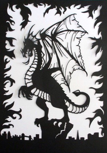 Papercut Template, Fiery Sunset, Papercut Art, Silhouette Stencil, Fantasy Theme, Scroll Saw Patterns, Paper Cut Art, Fantasy Dragon, Silhouette Art