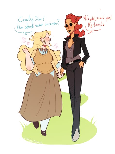 Good Omens Fanart Genderbend, Crowley X Aziraphale Genderbend, Fem Aziraphale Fanart, Aziraphale Genderbend, Crowley Genderbend, Good Omens Genderbend, Ineffable Wives, Good Omens Fanart, Aziraphale X Crowley