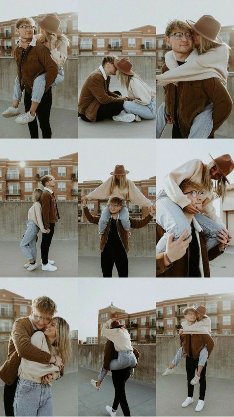 Engagement Photos Outfits 2023, Rooftop Photoshoot Couple Outfit, Rooftop Photoshoot Ideas Couple, Creative Couples Poses, Parking Garage Photoshoot Family, Creative Couples Shoot, Engagement Photos Parking Garage, Parking Garage Couple Photoshoot, Creative Couple Photoshoot