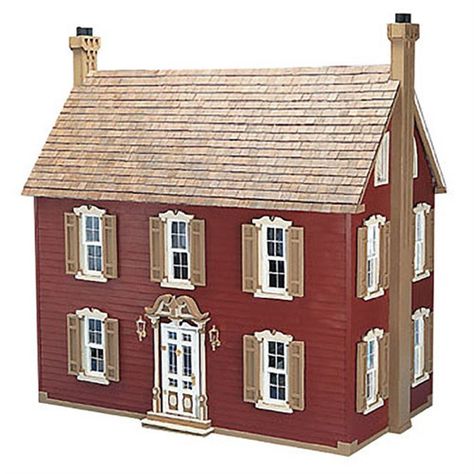 PRICES MAY VARY. True one inch equals one foot miniature scale Unfinished wood with tab and slot assembly Shingles and siding are not included Assembled Dimensions: 25" W x 19" D x 22" H Solid plywood construction Create your own family treasure with this classic colonial style saltbox dollhouse kit. This dollhouse has six spacious rooms on three floors. It's entirely open in the back and has a first floor fireplace centered between two built in bookcases. The master bedroom features a fireplace House Shutters, Traditional Colonial, Double Hung Windows, Dollhouse Kits, Wooden Dollhouse, Built In Bookcase, Miniature Houses, Colonial Style, Dollhouse Dolls