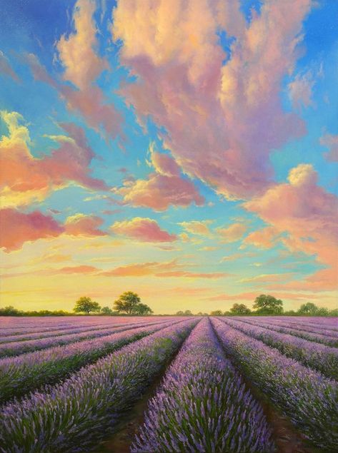 Lavender dreams 60x80 cm by Eduard Zhaldak | Artfinder Fields Painting, Lavender Paint, Istoria Artei, Provence Lavender, Lavender Field, Paintings On Canvas, Painting Artist, Indian Paintings, Lavender Fields