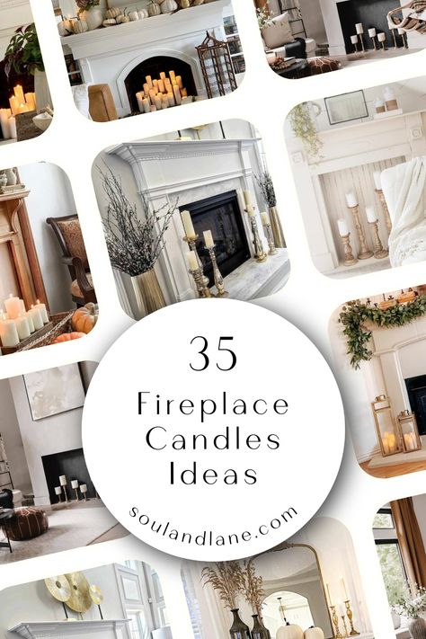 Ignite a passion for home decor with the warm glow of fireplace candles. Imagine the cozy ambiance created by a collection of candles, their flickering lights casting a soothing glow across the room. From elegant taper candles in varying heights to scented votives that fill the air with inviting aromas, the possibilities are endless. Arrange them in your fireplace for a safe, smoke-free alternative to wood fires, turning your living space into a serene retreat where relaxation meets refined styl Flameless Candle Fireplace, Fireplace With Candles Ideas, Decorating Top Of Bookcase, Candles In A Fireplace, Candle Display Ideas Living Rooms, Candle Decor Ideas Living Rooms, Fireplace With Candles Inside, Fireplace Candles Inside, Candles In Fireplace Ideas