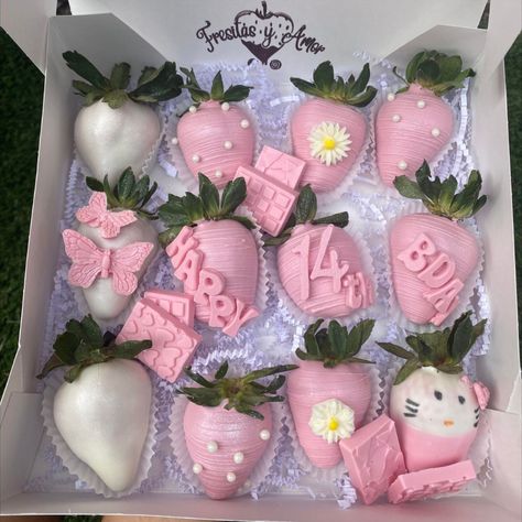 Hello Kitty Chocolate Strawberries, Best Friend Birthday Basket, Hello Kitty Strawberries, Themed Chocolate Covered Strawberries, Strawberries Bouquet, Strawberry Box, Chocolate Covered Strawberries Bouquet, White Chocolate Strawberries, Covered Strawberry