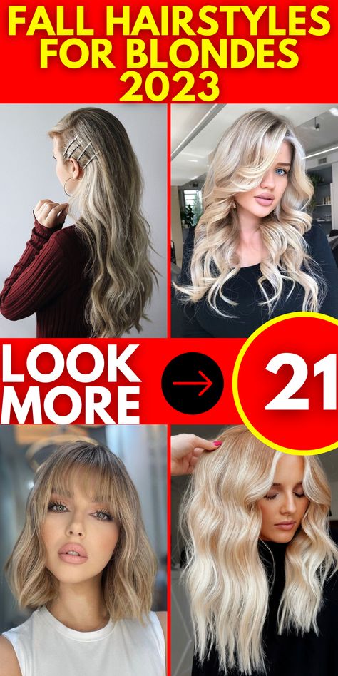 Elevate your style this fall with these chic fall hairstyles for blondes in 2023. Whether you have long, medium, or short hair, these hairstyles will add a touch of glamour to your look. From romantic half-up hairstyles to voluminous curls and edgy bob cuts, there's a hairstyle to suit every blonde's taste. Play with different textures, such as beachy waves or sleek straight hair, and accentuate your blonde locks with subtle highlights or balayage Hairstyles For Blondes, Healthy Blonde Hair, Fall Hair Colors For Blondes, Trendy Fall Hair Color, Straight Hair Styles, Hair Colors For Blondes, Edgy Bob, Fall Blonde Hair, Blonde Locks