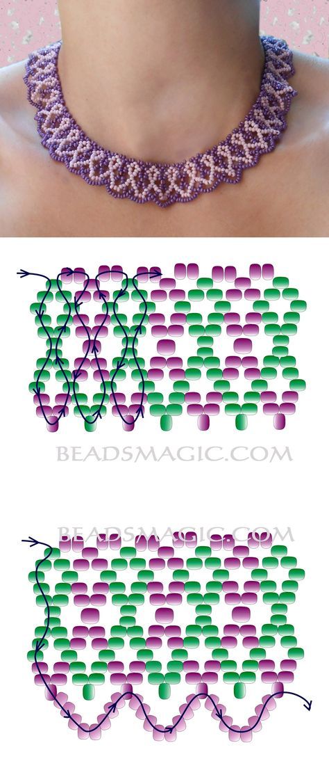 Free pattern for beautiful beaded necklace Vilma 11/0 Beads Magic, Anting Manik, Beautiful Beaded Necklaces, Beaded Collar Necklace, Beads Craft Jewelry, Beaded Necklace Patterns, Beading Netting, Necklace Tutorial, Bead Weaving Patterns