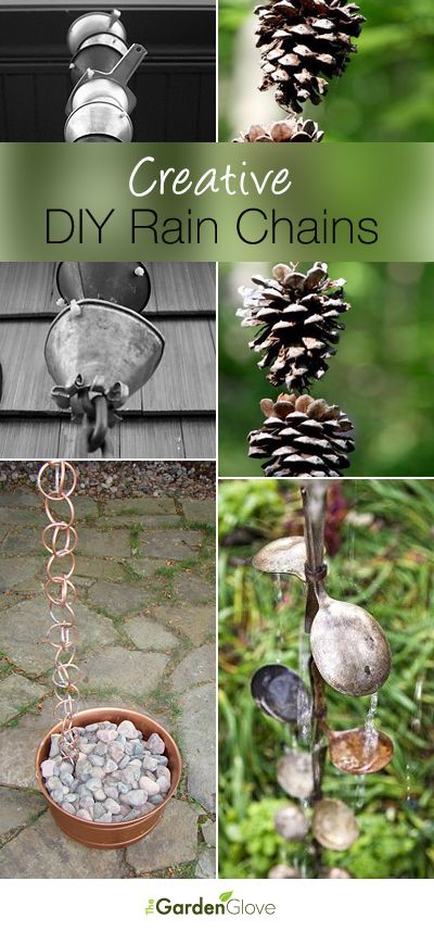 DIY Rain Chains • Lots of Ideas & Tutorials • Make your own rain chain! I like the spoons! Chain Projects, Chain Ideas, Rain Chains, Rain Chain, Things To Make, Garden Crafts, Shade Garden, Outdoor Projects, Of Ideas