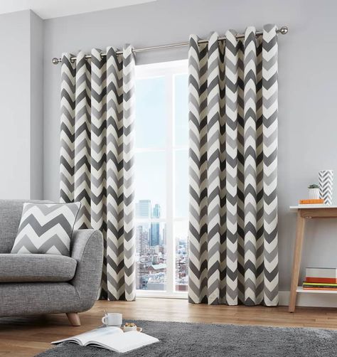 We have the UK's largest choice of Chevron Grey Ready Made Curtains available to buy securely on line, with fast delivery from our very own on site workshops Grey Eyelet Curtains, Sliding Curtains, Wide Curtains, Eyelet Curtains, Net Curtains, Made To Measure Blinds, Curtain Sizes, Grey Curtains, Lined Curtains