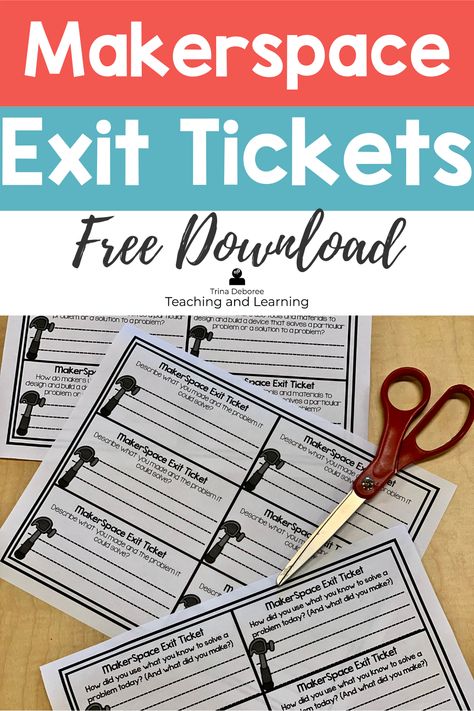 Makerspace exit tickets help keep students accountable and thinking about their work in a makerspace. These exit tickets give teachers a quick look at how students are doing in the areas of design thinking. And they are free! #makerspace #makerspaceexittickets #makerspaceassessment Elementary Makerspace, Classroom Makerspace, Makerspace Elementary, Makerspace Activities, Makerspace Projects, Makerspace Ideas, Second Grade Science, 1st Grade Science, Homeschool Supplies