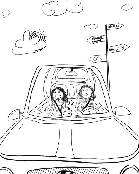 Car Doodle Drive Sketch, Driving Drawing, Car Doodle, Ride Drawing, Road Drawing, Coffee Doodle, Weird Drawings, Car Drive, My Bestie