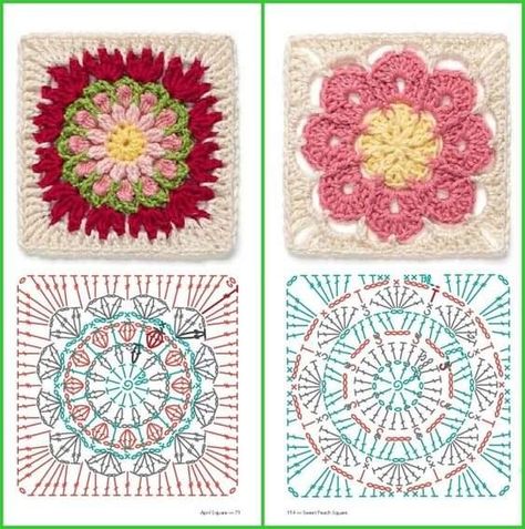 Crochet Flower Square, Crochet Cable Stitch, Crochet Flower Squares, Square Crochet Pattern, Free Crochet Doily Patterns, Granny Square Crochet Patterns Free, Graph Crochet, Beginner Knitting Patterns, Crochet Doily Patterns