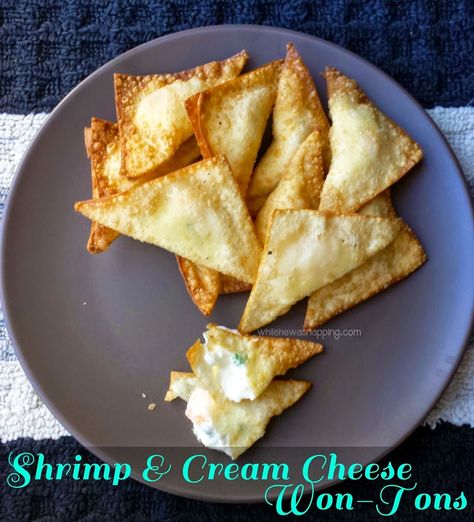 Shrimp and Cream Cheese Won-Tons | While He Was Napping Shrimp Cream Cheese, Shrimp Wonton, Cheese Wontons, Cream Cheese Wontons, Fresh Shrimp, Stolen Moments, Wonton Recipes, Great Appetizers, Summer Entertaining