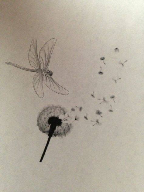 Dragonfly And Dandelion, Dragonfly Dandelion Tattoo, Dragonfly Tattoo Ideas For Women, Dragonfly Tattoo Ideas Unique, Front Thigh Tattoos, Stippling Tattoo, Small Dragonfly Tattoo, Fingerprint Tattoos, Dragonfly Drawing