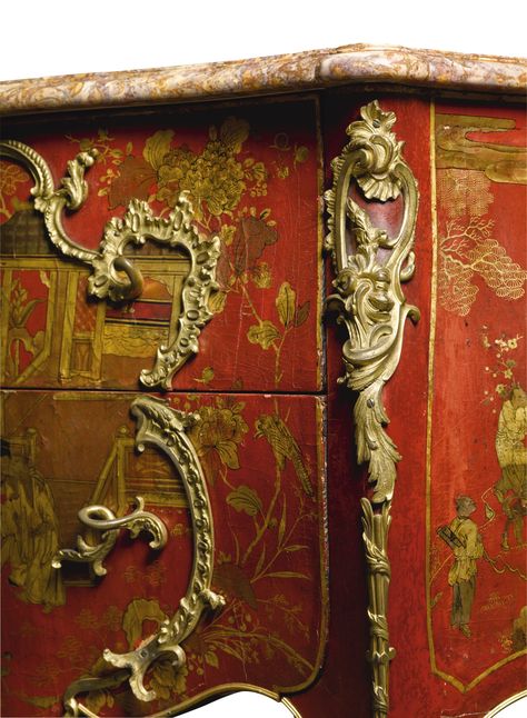 c1750 A Louis XV gilt-bronze-mounted red Chinese lacquer and vernis martin commode, circa 1750, by Jacques Dubois Estimate 150,000 — 250,000 GBP. unsold Antique Commode, Chinese Lacquer, Red Furniture, Chinoiserie Design, Lacquer Furniture, European Sculpture, English Furniture, French Furniture, Contemporary Interior Design