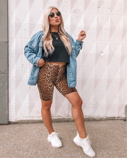 Biker Shorts - Leopard Shorts - Crop Top Leopard Biker Shorts Outfit Summer, Cheetah Biker Shorts Outfit, Leopard Biker Shorts Outfit, Plus Size Fashionista, Biker Shorts Outfit, Leopard Shorts, Loungewear Outfits, Biker Short, Womens Fashion Inspiration