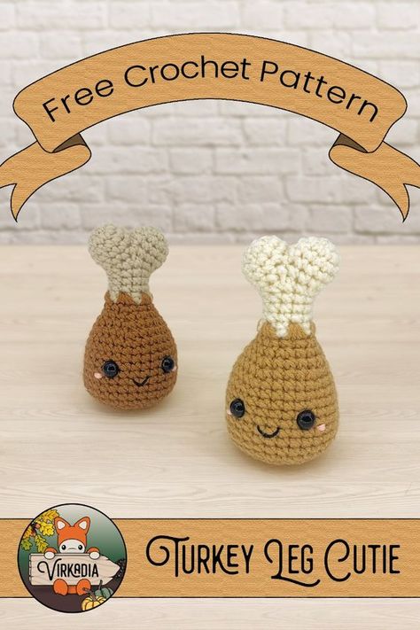 FREE crochet pattern available NOW! |🍗 Turkey Leg Cutie 🍗| Part 2 of 3 in the Thanksgiving Cuties collection! Laughter traveling down a long dinner table, the aroma of warm spices filling your nose, and the allure of warm blankets waiting to welcome you to a post-feast’s nap — Activate your autumn appetite with this new turkey leg amigurumi pattern! Long Dinner Table, Crochet Minis, Thanksgiving Crochet Patterns, Crochet Turkey, 2024 Crochet, Food Crochet, Thanksgiving Crochet, Easy Beginner Crochet Patterns, Crochet Keychains