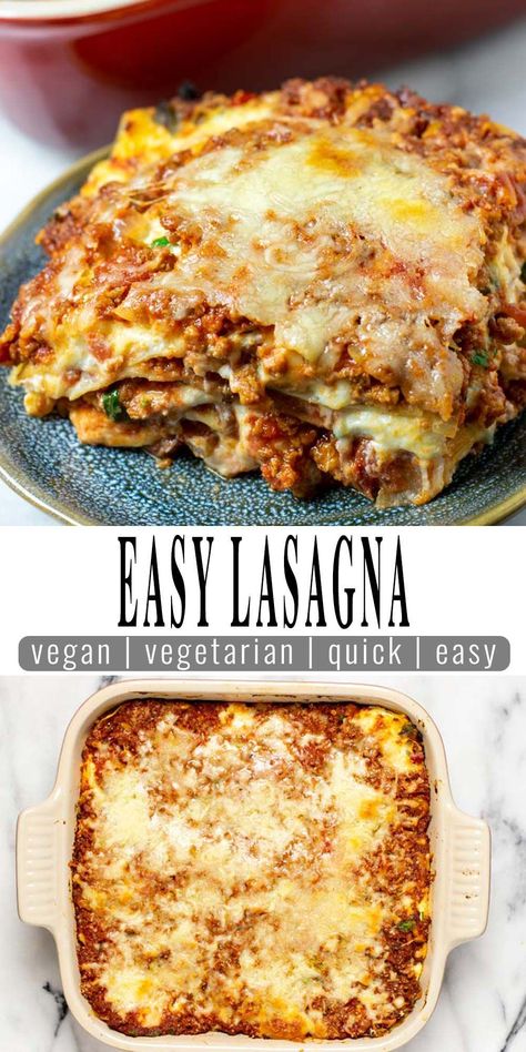 Get ready to wow your family and friends with this amazing Easy Homemade Lasagna recipe! 😍 The perfect blend of rich, creamy sauce, tender noodles, and savory vegan meat will have everyone asking for seconds. Don't forget the cheesy goodness that makes this dish irresistible! 🧀 Pescatarian Lasagna Recipe, Easy Vegan Lasagna Recipe, Vegan Gluten Free Lasagna Recipe, Egg Free Lasagna Recipe, Beyond Meat Lasagna, Lasagna Recipe No Egg, Eggless Lasagna, Vegetarian Lasagna Easy, No Egg Lasagna Recipe