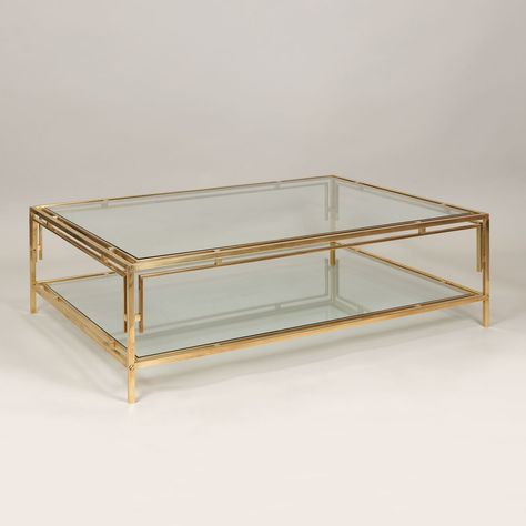 Bridgehampton Coffee Table - Vaughan Designs Brass Coffee Table Living Room, Brass And Glass Coffee Table, Center Table Living Room, Displaying Books, Brass Coffee Table, Large Coffee Tables, Bathroom Outdoor, Transitional House, Glass Coffee Table