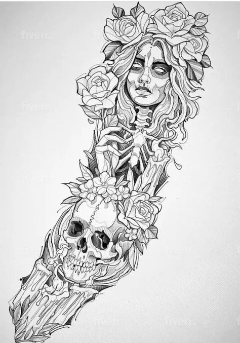 I will do custom tattoo designs on procreate to your skin Dark Feminine Tattoos Sleeves, Tattoo Ideas Female Dark, Floral Arm Tattoos For Women, Dark Feminine Tattoos Half Sleeves, Dark Gothic Tattoo Ideas, Catarina Tattoo, Womens Forearm Tattoo Ideas Unique, Large Back Tattoos, Unique Skull Tattoos