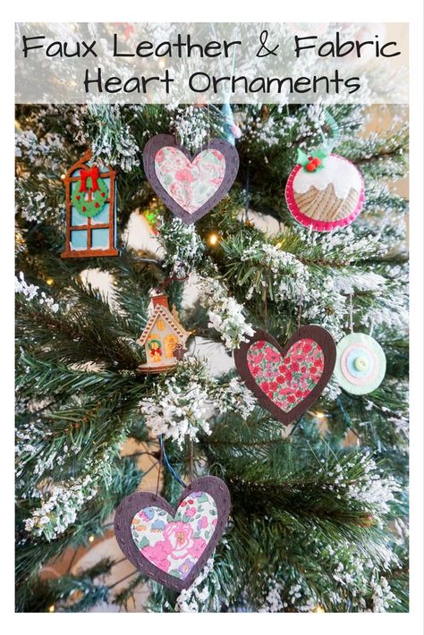 Fabric Heart Ornaments, Leather Ornaments, Leather Heart, Fabric Hearts, Liberty Of London Fabric, Flower Bookmark, Fabric Heart, Handmade Christmas Tree, Christmas Projects Diy