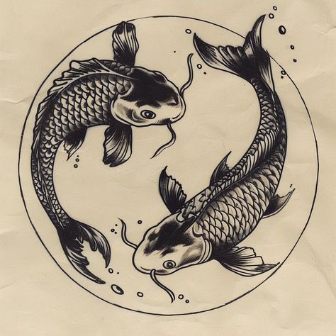 Dual Koi Fish Tattoo, Koi Fish Tattoo Design, Two Koi Fish, Fish Tattoo Design, Yin Yang Koi, Coy Fish, Koi Fish Tattoo, Fish Tattoo, Life Philosophy