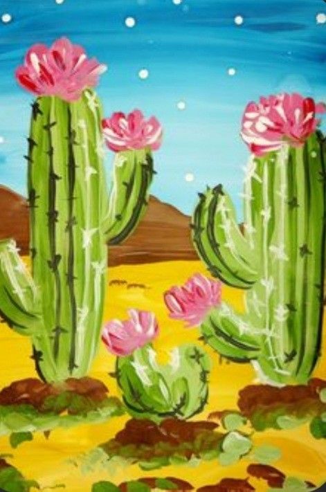 Cactus Paintings Acrylic, Southwest Art Paintings, 3d Painting On Canvas, Canvas Painting Acrylic, Oil Painting Background, Cactus Painting, Easy Canvas Painting, Cactus Art, Southwest Art