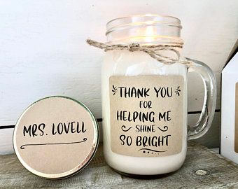 Teacher Gifts From Class, Teacher Candle Gift, Teacher Candle, Handmade Teacher Gifts, Christmas Cricut, Custom Teacher Gifts, Teacher Thank You Cards, Volunteer Gifts, Cotton Core