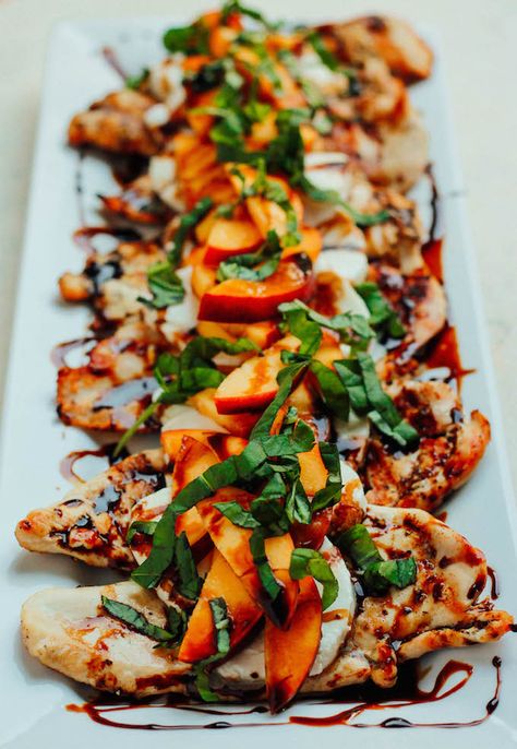 Peach Caprese Grilled Chicken | Destination Delish Peach Caprese, Sweet Chili Chicken, Chili Chicken, Summer Eating, Peach Recipe, Grilled Chicken Recipes, Think Food, Sweet Chili, Main Dish Recipes